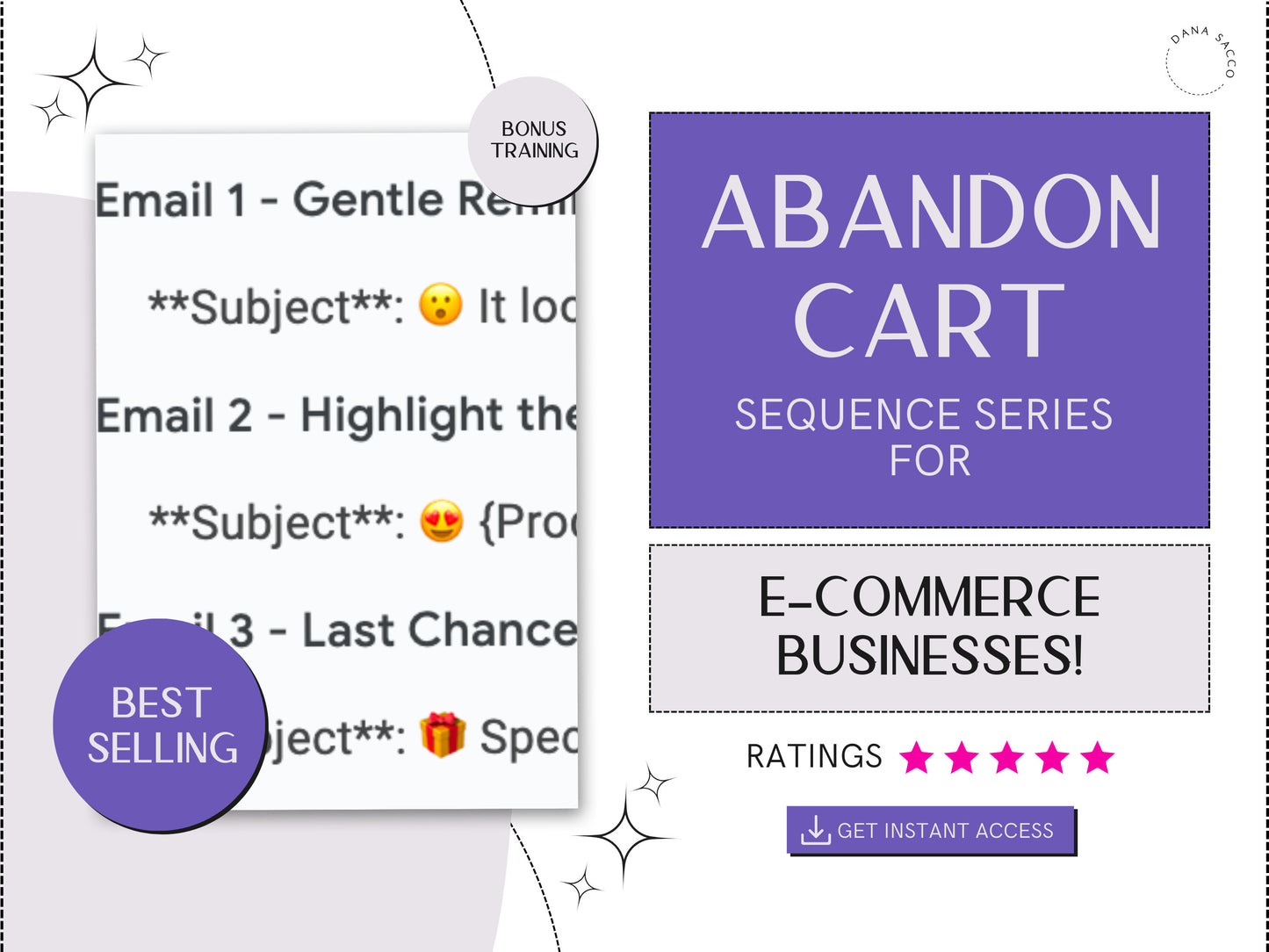 Customizable Abandon Cart 3-Email Sequence for High Conversions + Shopify Implementation Guide | Instant Download | PDF | Any System