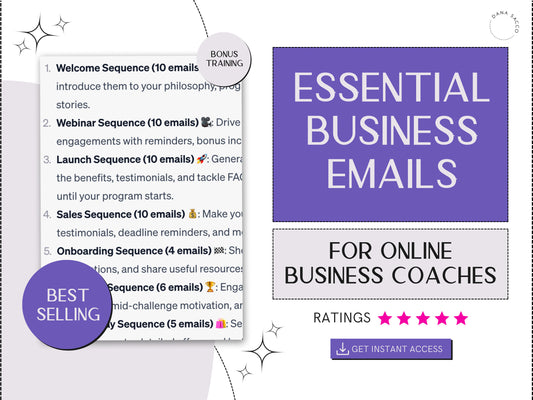 Complete Business Coaching Email Templates Bundle: Welcome, Webinar, Launch, Sales, Onboarding, Challenge, Black Friday Sequences | 55 Email