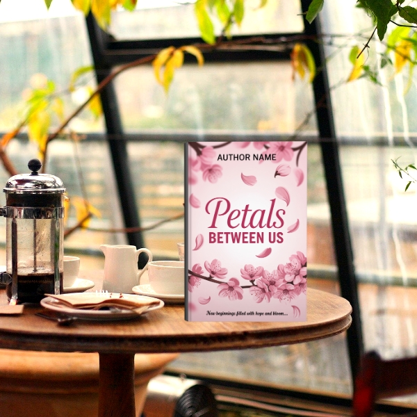 Spring Romance Book Cover – Petals Between Us, Pastel Floral Cover, Minimalist Romance Cover, Easter Romance, KDP Premade Cover